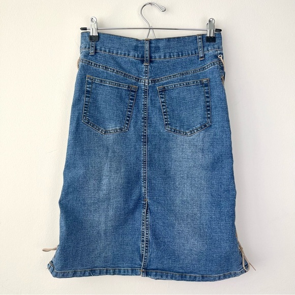 Vintage Central Park Lace Up Denim Midi Skirt - Picture 6 of 9